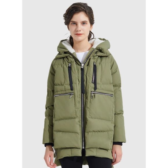 OROLAY Thickened Down Jacket Coat Parka Faux Sherpa Lined Hooded Green Small - Picture 1 of 11